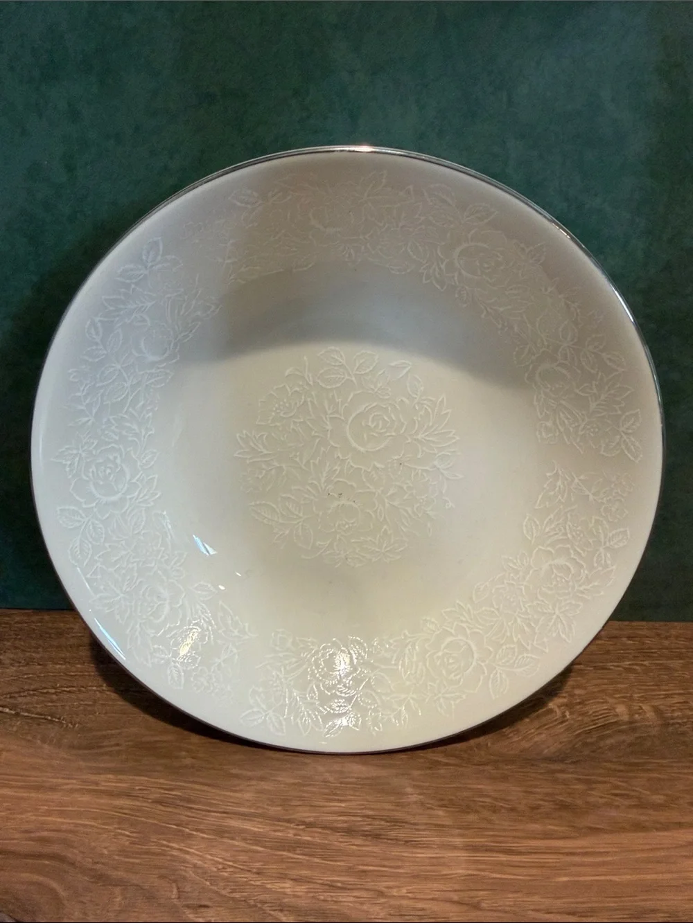 White Floral Embossed Serving Bowl